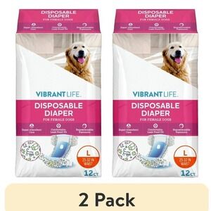(2 pack) Vibrant Life Dog Diapers - Female Heat Dog size Lg - 12ct (opn package)